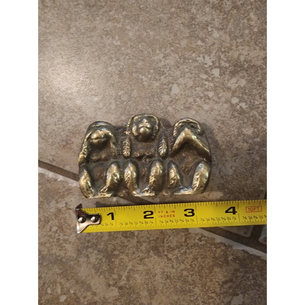 Vintage Korean Brass Three Wise Monkeys Figurine See Hear Speak No Evil 3.25in